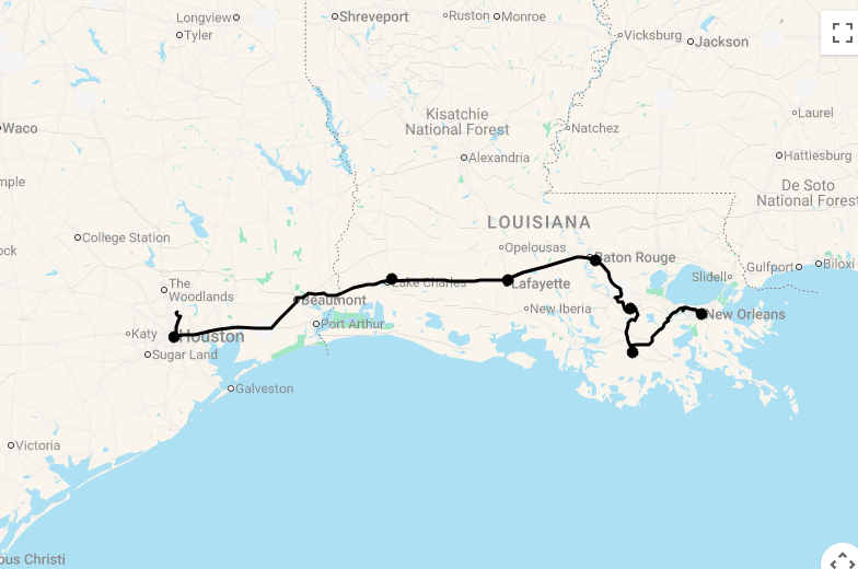 Karte 12 Tage Houston & Louisiana
