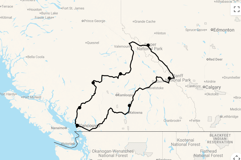 Karte 16 Tage Kanadas Westen Deluxe