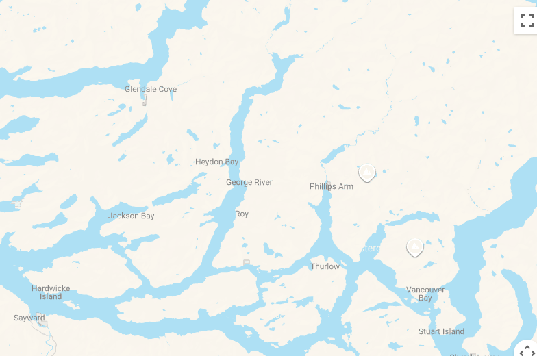 Karte Bärenbeobachtungen in der Knight Inlet Lodge