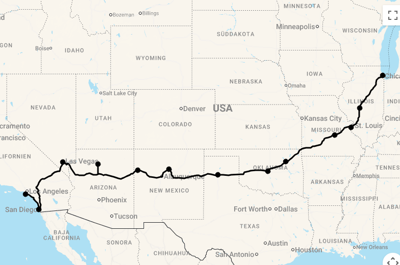 Karte Motorradreise: 18 Tage Route 66