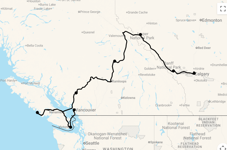 Karte 15 Tage Kanadas Westen mit Vancouver Island mit Flug