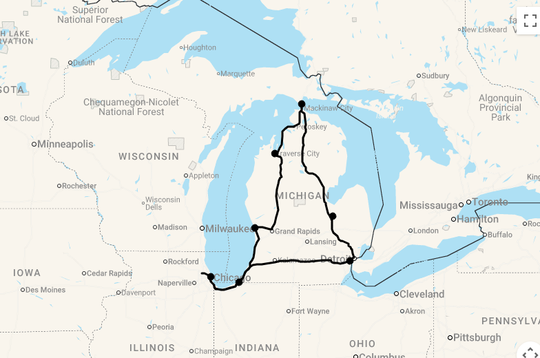 Karte 11 Tage Discover Michigan