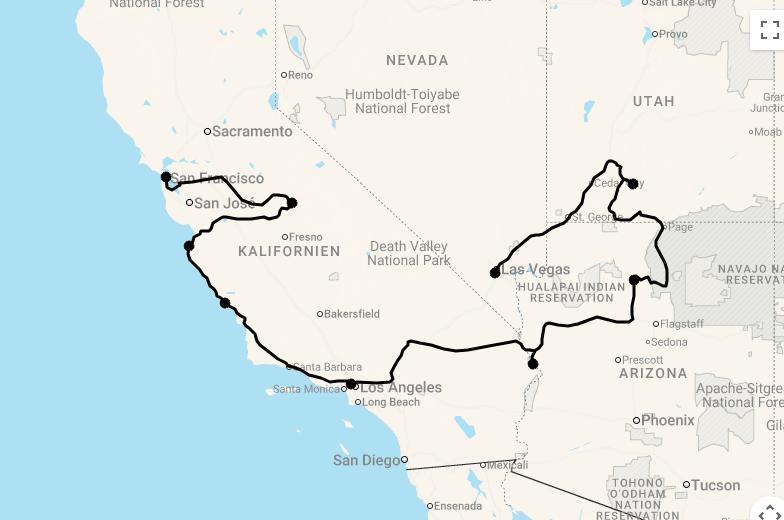 Karte 16 Tage Best of Southwest