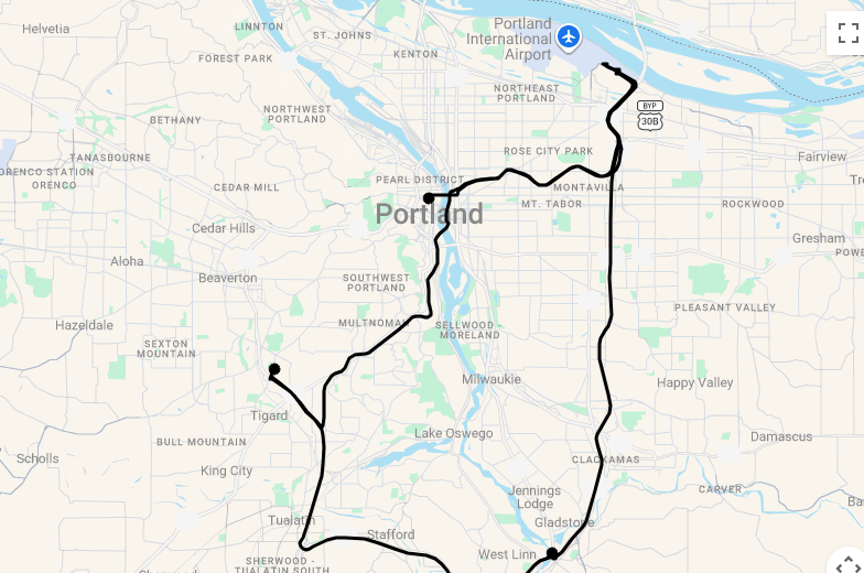 Karte 9 Tage Discover Oregon's Portland Region