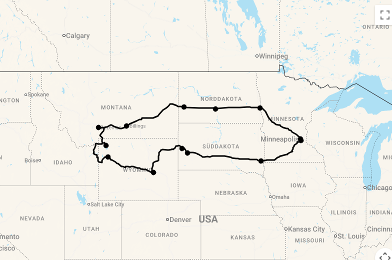 Karte 19 Tage Die Rocky Mountain Staaten ab Minneapolis