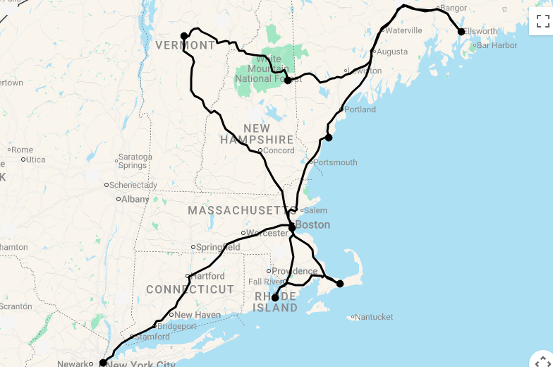 Karte 17 Tage Best of Neuengland mit New York