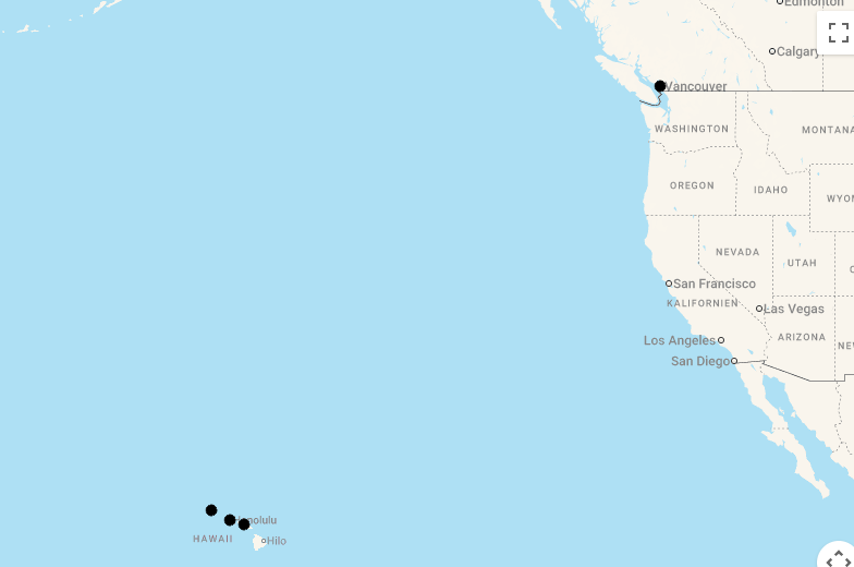 Karte 17 Tage Vancouver und Hawaii Highlights