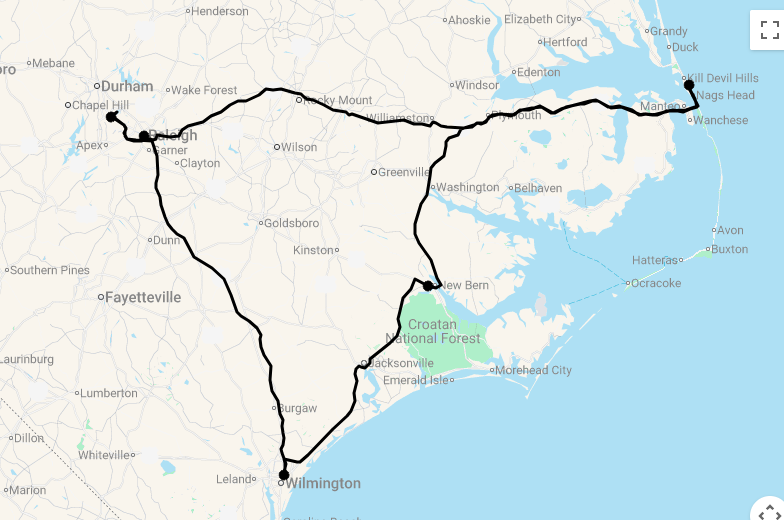 Karte 10 Tage Malerisches North Carolina