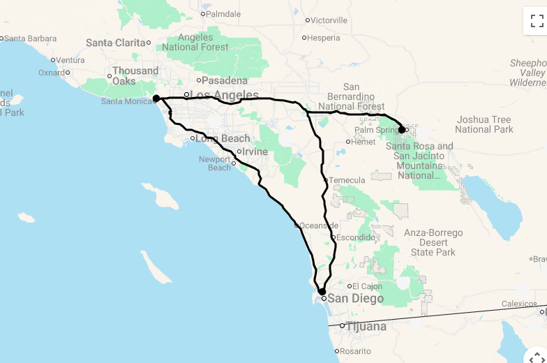 Karte 13 Tage Southern California Feeling