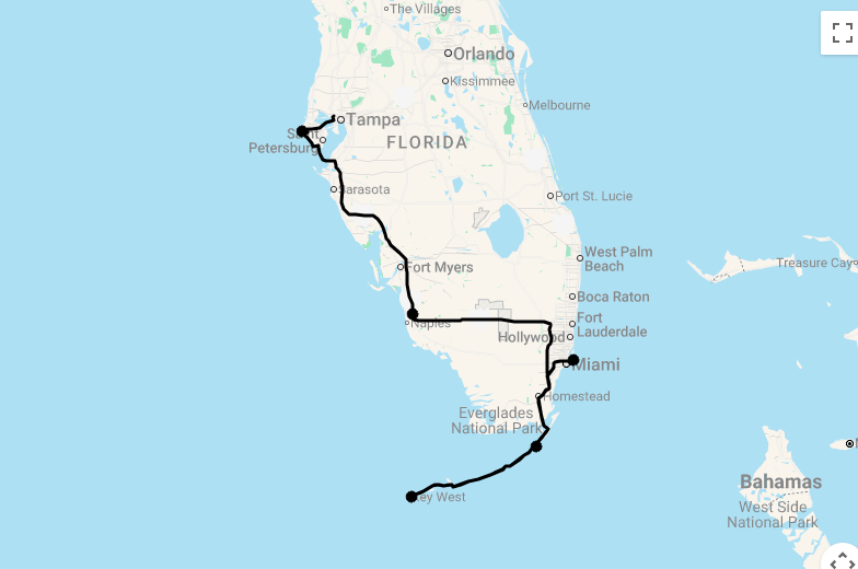 Karte 14 Tage Florida und Bahamas-Kreuzfahrt