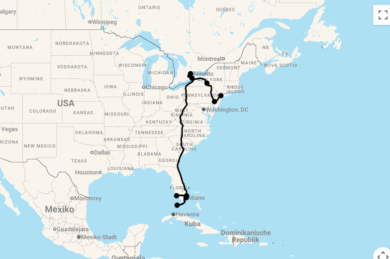 Karte 16 Tage North Meets South