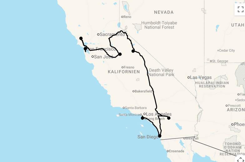 Karte 15 Tage Sunshine California mit Flug