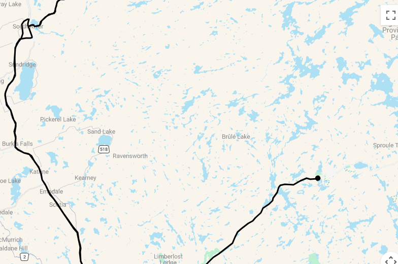 Karte 3 Tage Kanu im Algonquin - Journey of the Voyageur