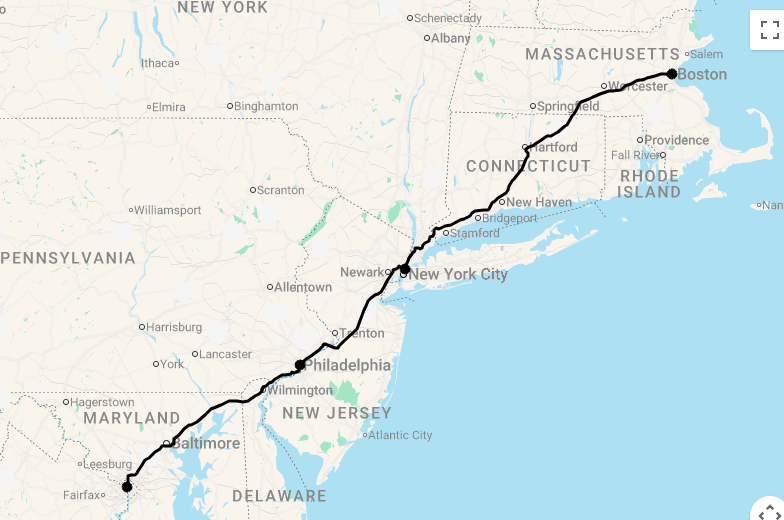 Karte 13 Tage Zugreise: Metropolen im Nordosten der USA
