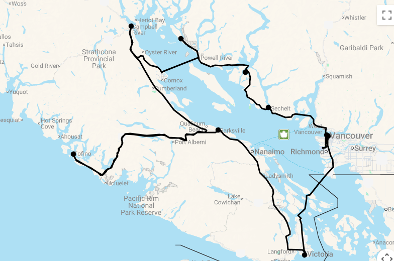 Karte 16 Tage Sunshine Coast & Vancouver Island