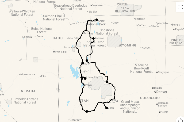 Karte 17 Tage Unentdecktes Utah & Yellowstone