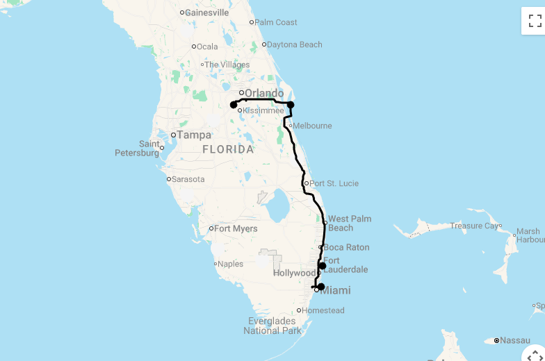 Karte 12 Tage Die Ostküste Floridas - Themenparks & Strände