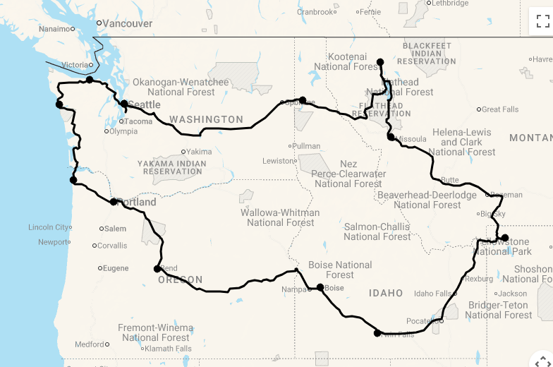 Karte 21 Tage Der Nordwesten & Yellowstone Nationalpark mit Flug