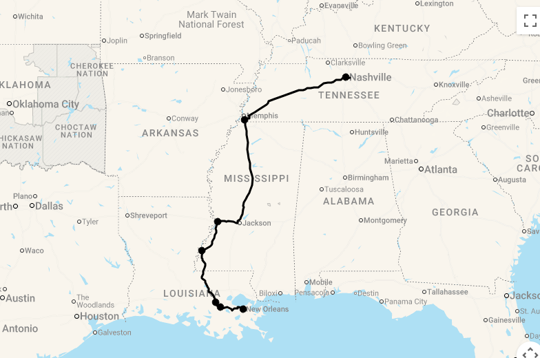 Karte 14 Tage Historische Südstaaten