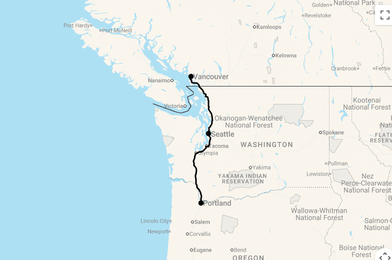 Karte 12 Tage Zugreise: Vancouver, Seattle und Portland entdecken mit Flug