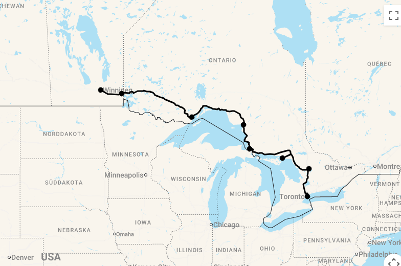 Karte 20 Tage Entlang der großen Seen von Toronto nach Winnipeg mit Fly-in Lodge
