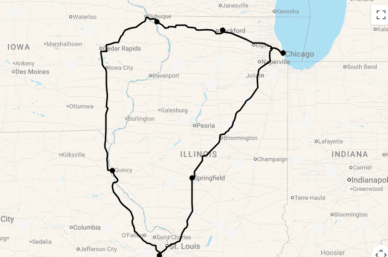 Karte 9 Tage Route 66 & Great River Road