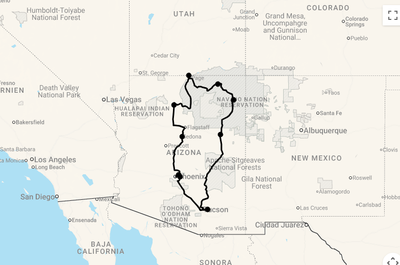 Karte 15 Tage Atemberaubendes Arizona mit Rancherlebnis