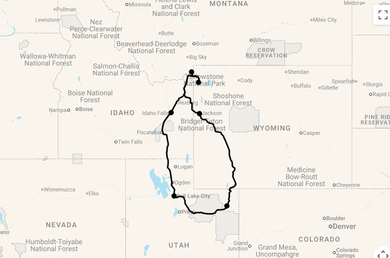 Karte 15 Tage Yellowstone National Park mit Ranchaufenthalt mit Flug