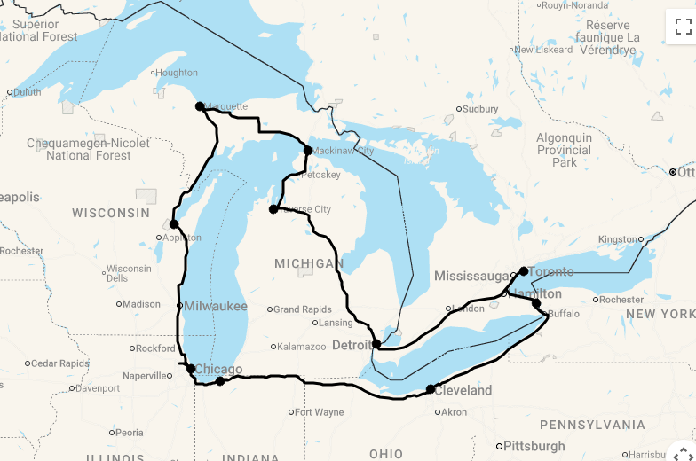 Karte 16 Tage Die große Great Lakes Reise