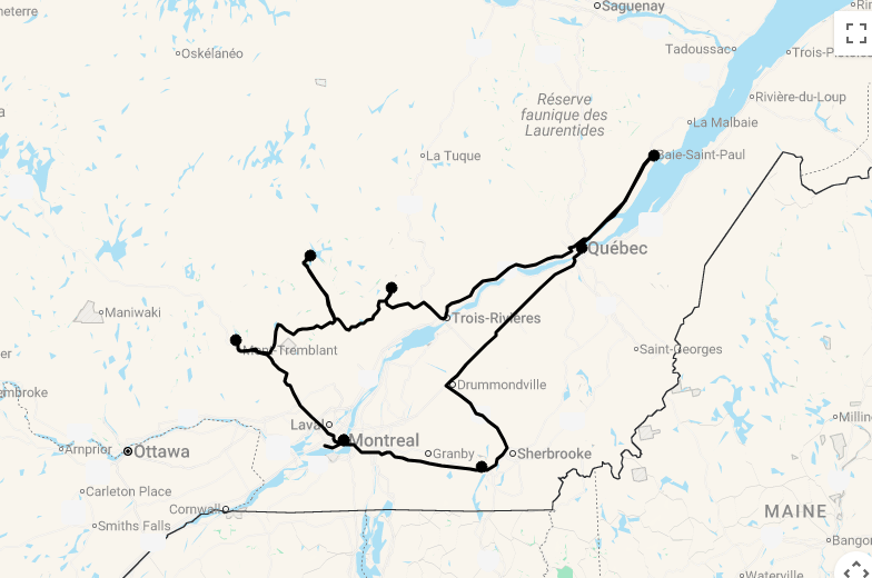 Karte 15 Tage Einzigartiges Québec