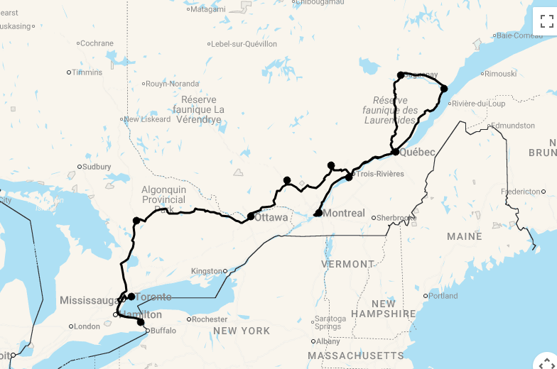 Karte 18 Tage Erlebnis Ostkanada mit Flug