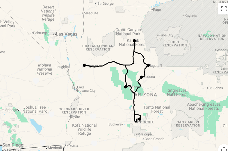 Karte 11 Tage Arizona Entdecken - Grand Canyon & Route 66