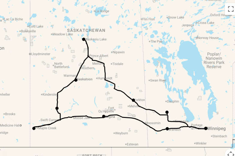 Karte 17 Tage Ranchromantik und Naturschönheiten im Herzen Kanadas