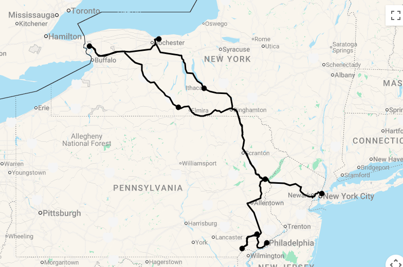 Karte 15 Tage Höhepunkte Pennsylvania & New York State