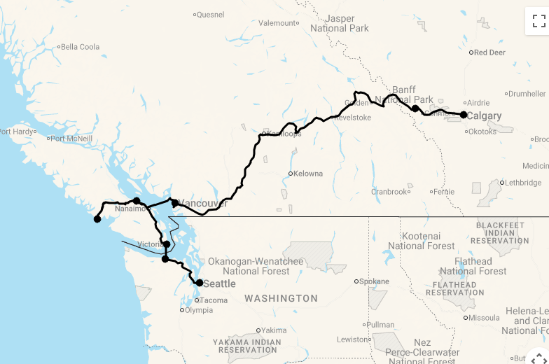 Karte 16 Tage Rocky Mountains & Vancouver Island mit Rocky Mountaineer
