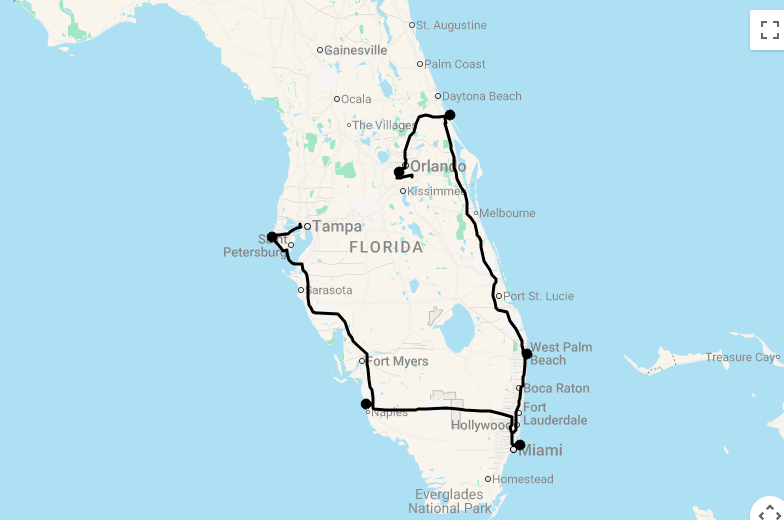 Karte 16 Tage Geheime Traumstrände Floridas mit Flug