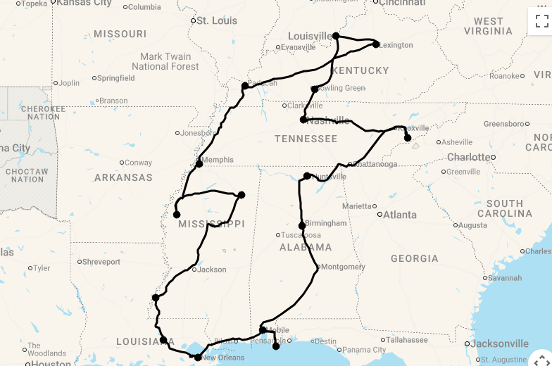 Karte 22 Tage Die Südstaaten der USA Erleben mit Flug