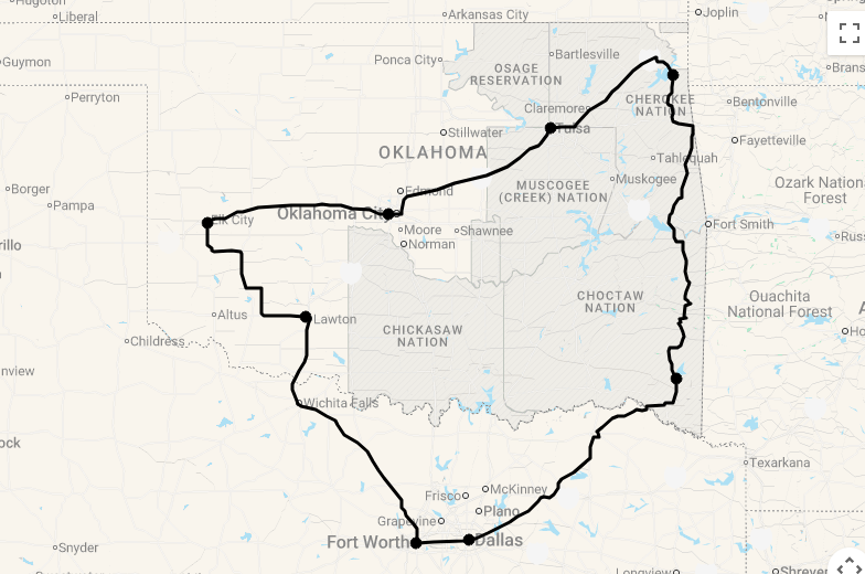 Karte 12 Tage Oklahoma Pur