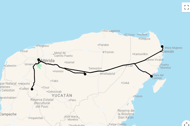Karte Zwischen Maya-Kultur und Traumstränden in Mexiko
