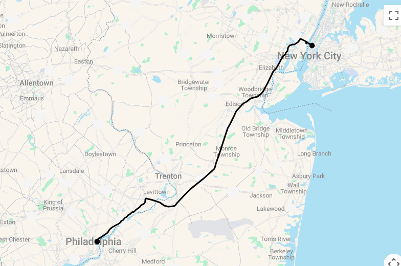 Karte 8 Tage New York & Philadelphia City Trip mit Flug