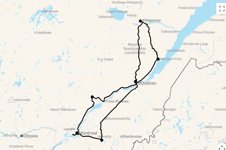 Karte 14 Tage Natur und indigene Kultur in Québec erleben