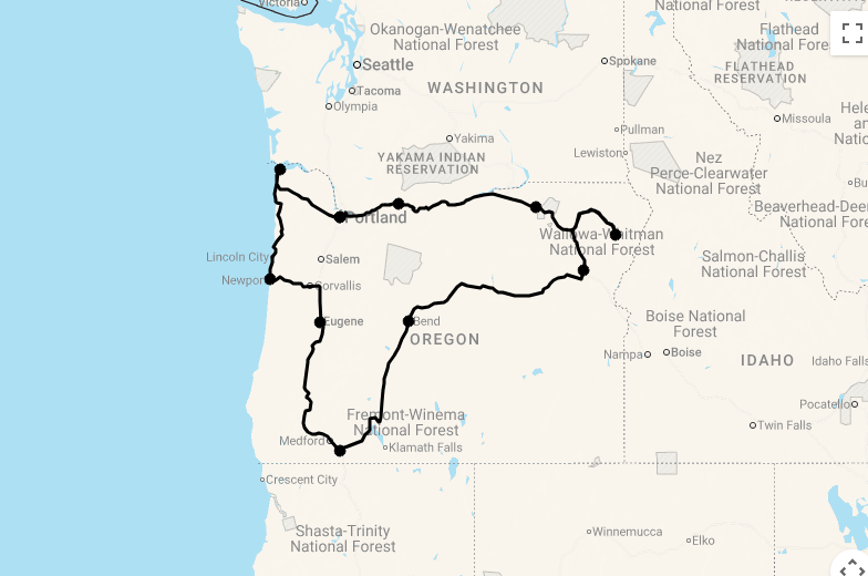Karte 17 Tage Wunder von Oregon