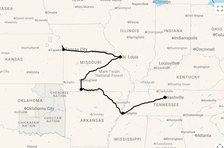 Karte 13 Tage American Music Cities