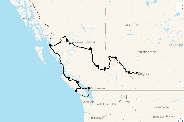 Karte 18 Tage Wildes Westkanada: Orcas, Bären und Inside Passage
