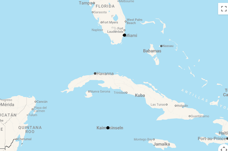 Karte 12 Tage Miami und Grand Cayman