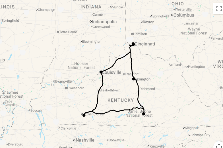 Karte 11 Tage Cincy Region mit Kentucky entdecken