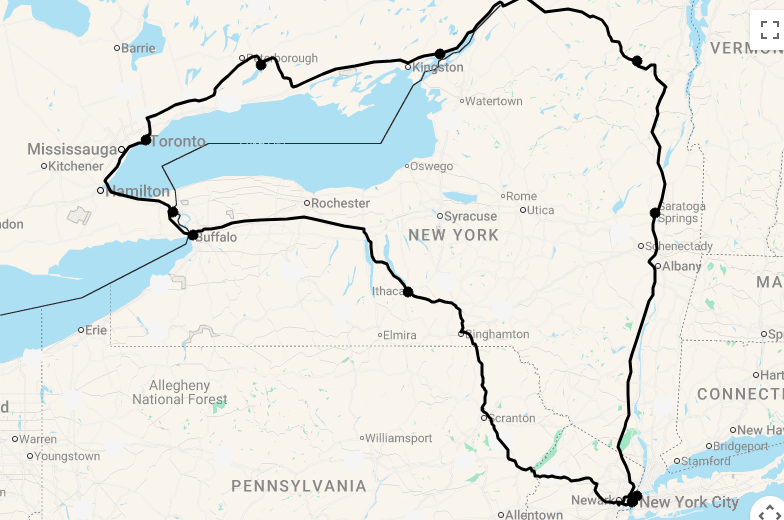 Karte 16 Tage New York State, Ostkanada und die Niagarafälle