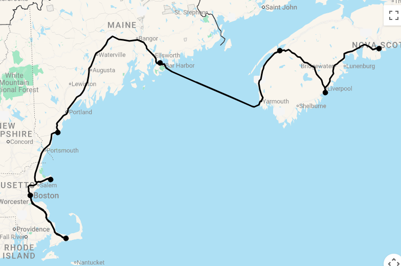 Karte 15 Tage Küstenzauber am Atlantik: Neuengland & Nova Scotia von Boston nach Halifax