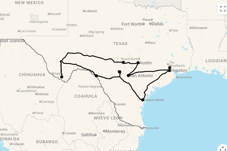 Karte 16 Tage Texas Roadtrip und Rancherlebnis
